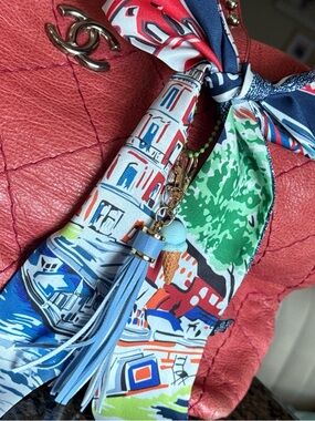 Bag Charm Bundle with Colorful Silk Scarf, Leather Tassel,  Charming Ice Cream